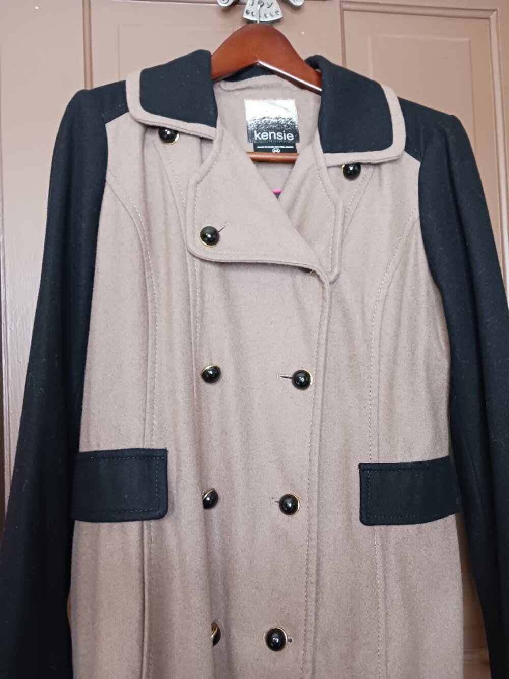 Kensie Peacot Women's Winter Tan Black Jacket size XL